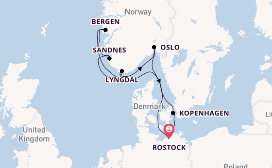 Noorwegen vanaf Rostock, Warnemünde, Duitsland met de MSC Magnifica