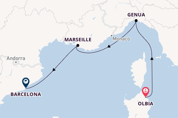 Westelijke Middellandse Zee vanaf Olbia, Italië met de MSC Musica