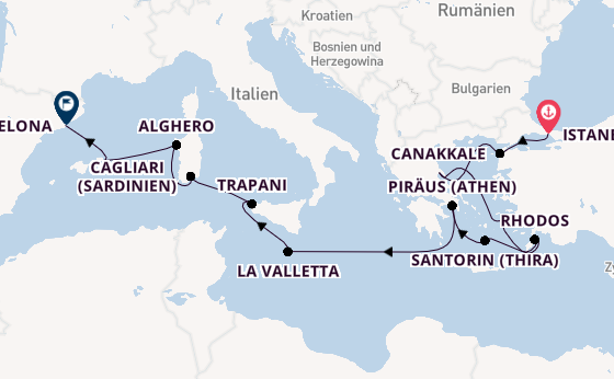 Mittelmeer ab Istanbul, Türkei auf der Seabourn Ovation