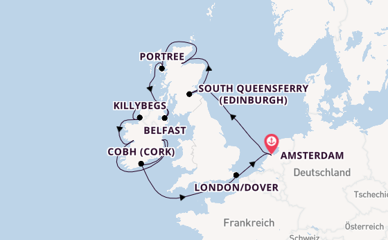 Britische Inseln ab Amsterdam, Niederlande auf der Nieuw Statendam