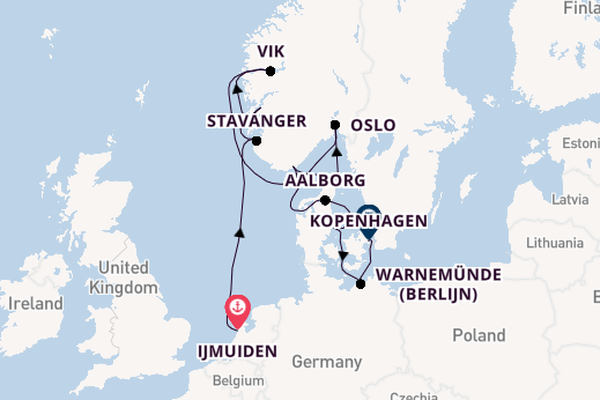 Noorwegen vanaf IJmuiden, Nederland met de Silver Spirit