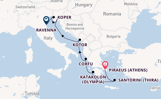 Eastern Mediterranean from Piraeus (Athens), Greece with the Norwegian Gem