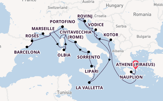 Middellandse Zee vanaf Athene (Piraeus), Griekenland met de Seabourn Ovation