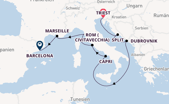 Westliches Mittelmeer ab Triest, Italien auf der Sonata (Oceania)