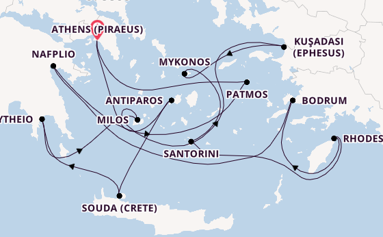 Eastern Mediterranean from Athens (Piraeus), Greece with the Silver Nova