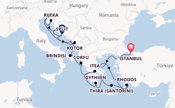 Oostelijke Middellandse Zee vanaf Istanbul, Turkije met de Seabourn Ovation