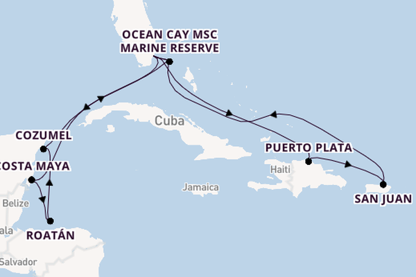 Caribbean from Miami, Florida, USA with the MSC World America