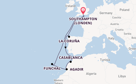 Noord-Afrika vanaf Southampton (Londen), Engeland met de Queen Victoria