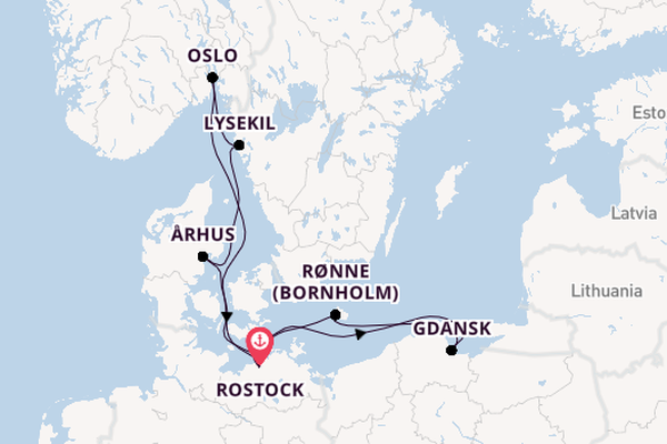 Noorwegen vanaf Rostock, Warnemünde, Duitsland met AIDAmar