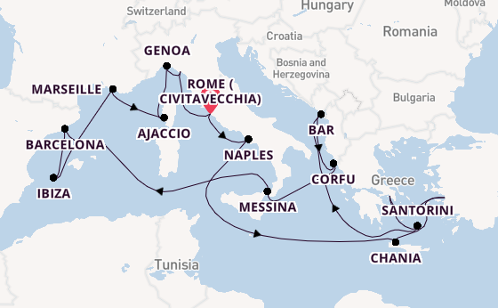 Mediterranean Sea from Rome (Civitavecchia), Italy with the Sun Princess