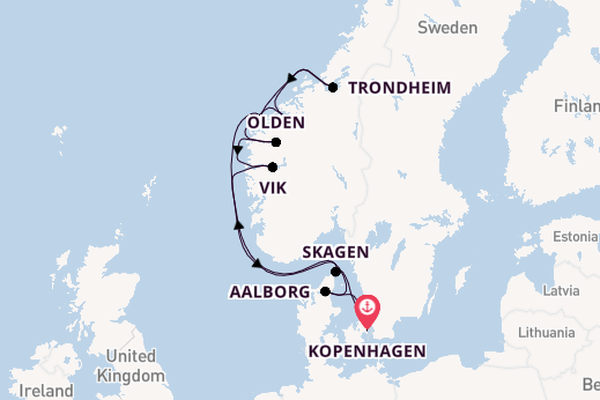 Noorwegen vanaf Kopenhagen, Denemarken met de Silver Dawn