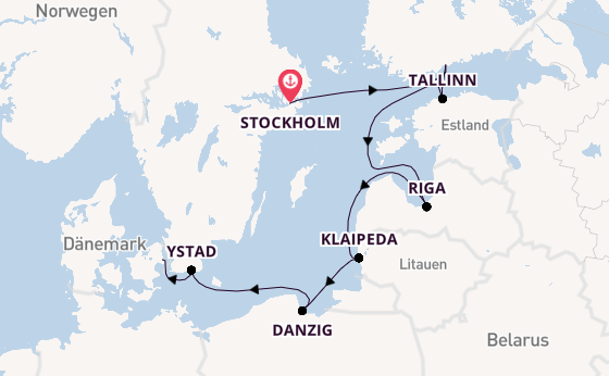 Ostsee ab Stockholm, Schweden auf der Silver Dawn