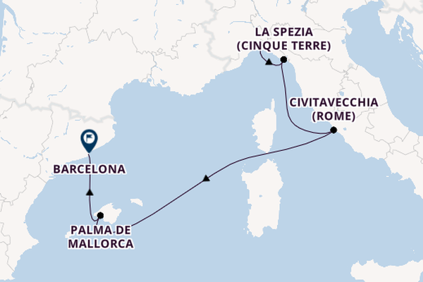 Westelijke Middellandse Zee vanaf Genua, Italië met de MSC Grandiosa