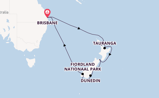 Nieuw Zeeland vanaf Brisbane, Australië met de Grand Princess