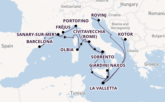 Westelijke Middellandse Zee vanaf Fusina (Venice) met de Seabourn Ovation