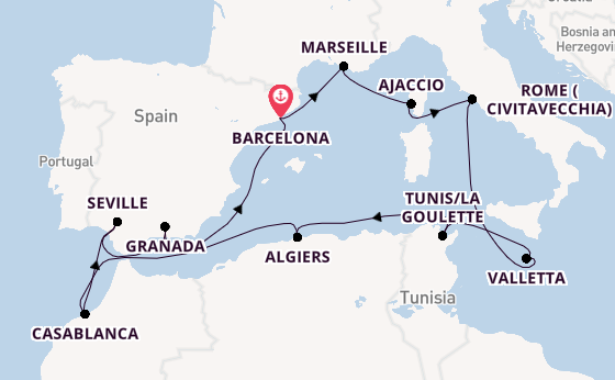 Mediterranean Sea from Barcelona, Spain with the Viking Star