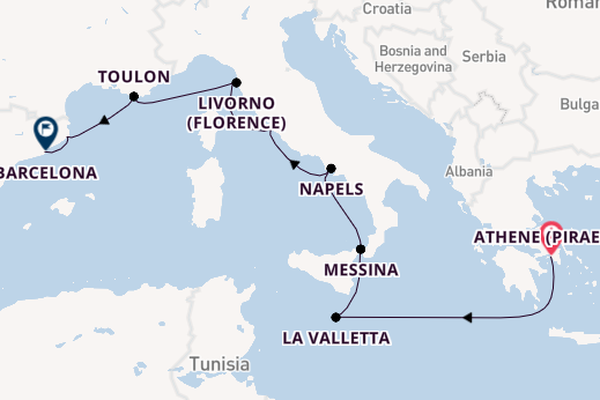 Westelijke Middellandse Zee vanaf Athene (Piraeus), Griekenland met de Aurelia