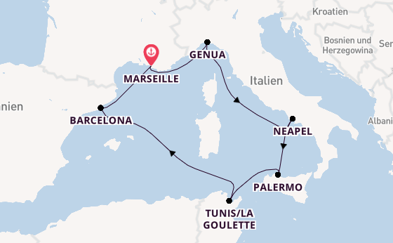 Westliches Mittelmeer ab Marseille, Frankreich auf der MSC Euribia