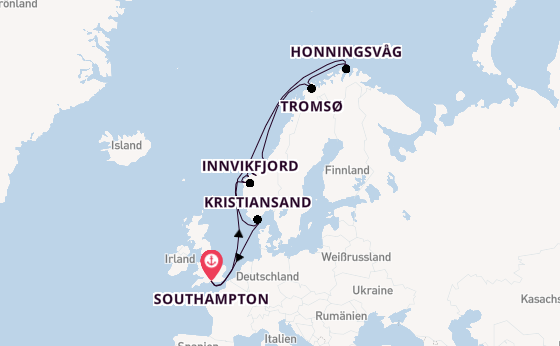 Norwegen ab Southampton, Großbritannien auf der Queen Mary 2