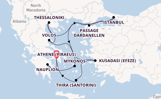 Oostelijke Middellandse Zee vanaf Athene (Piraeus), Griekenland met de Silver Nova