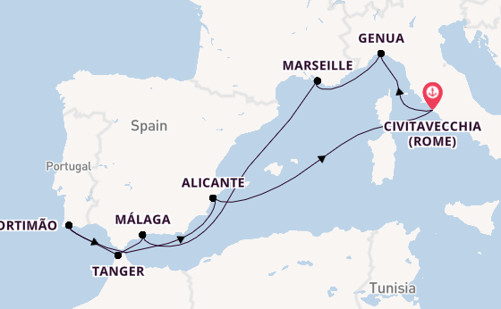 Middellandse Zee vanaf Civitavecchia (Rome), Italië met de MSC Sinfonia