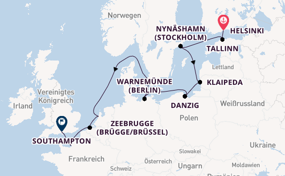 England ab Helsinki, Finnland auf der Norwegian Prima