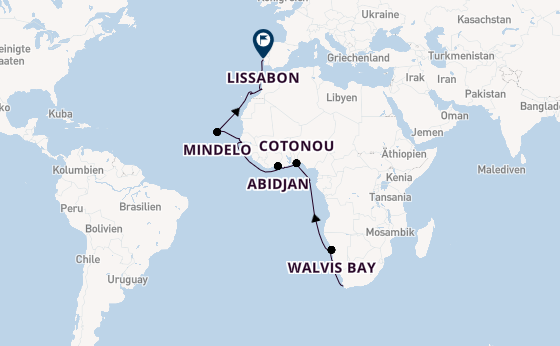 Afrika ab Kapstadt, Südafrika auf der Regatta