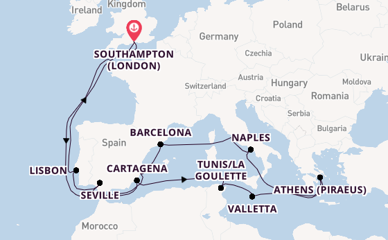 Mediterranean Sea from Southampton, England with the Ventura