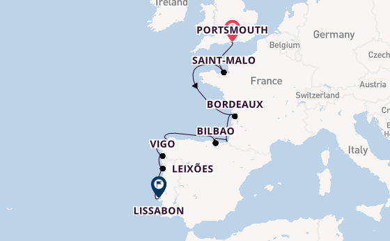 Portugal vanaf Portsmouth, Engeland met de Azamara Journey