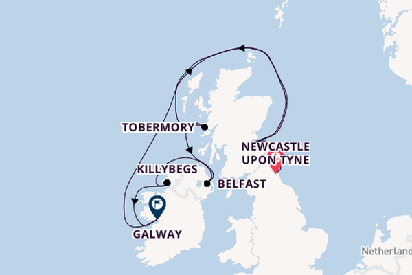 British Isles from Newcastle upon Tyne, England with the Balmoral