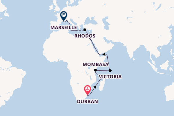 Mittelmeer ab Durban, Südafrika auf der MSC Sinfonia