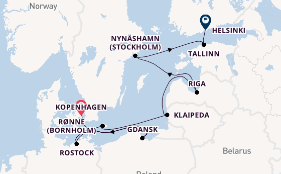 Oostzee vanaf Kopenhagen, Denemarken met de Norwegian Jewel