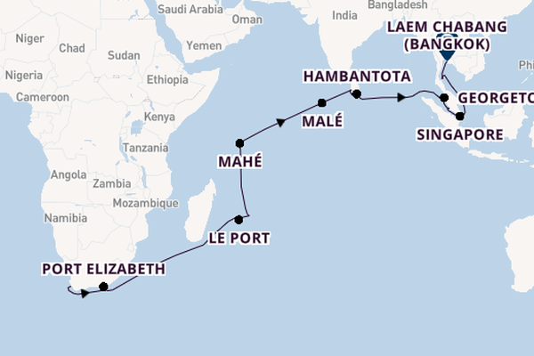 Zuidoost-Azië vanaf Kaapstad, Zuid-Afrika met AIDAstella