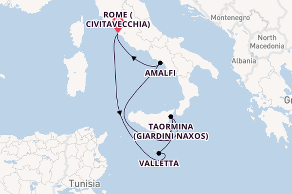 Western Mediterranean from Rome (Civitavecchia), Italy with the Evrima