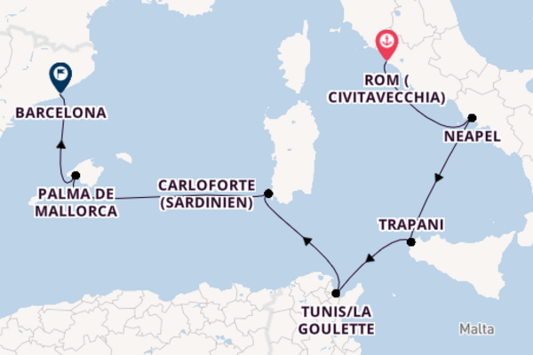 Westliches Mittelmeer ab Rom (Civitavecchia), Italien auf der EXPLORA II