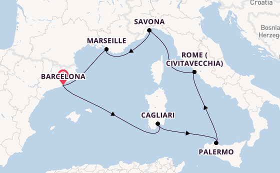 Western Mediterranean from Barcelona, Spain with the Costa Pacifica