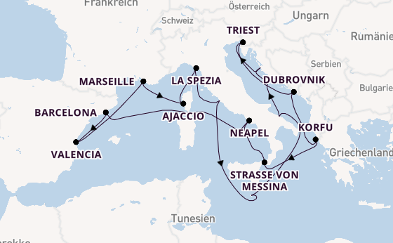 Westliches Mittelmeer ab Civitavecchia (Rom), Italien auf der Queen Elizabeth