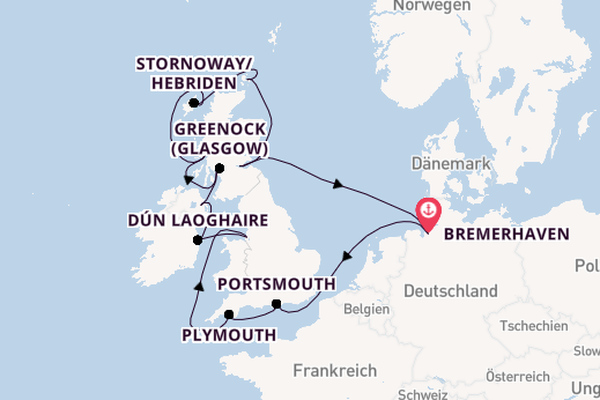 Vereinigtes Königreich ab Bremerhaven, Deutschland auf der Amadea