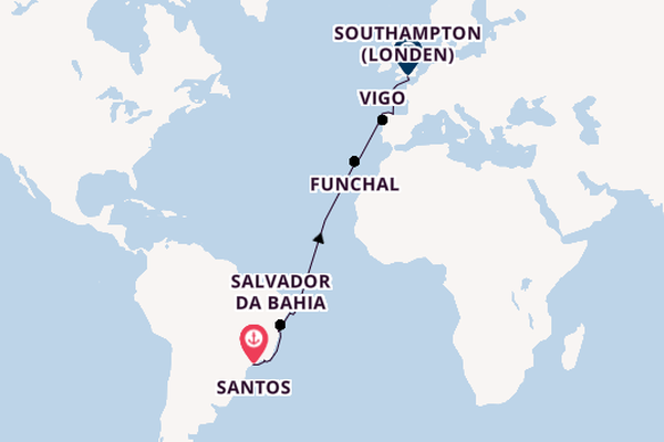 trans-Atlantisch vanaf Santos, Brazilië met de MSC Preziosa