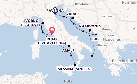 Mittelmeer ab Civitavecchia (Rom), Italien auf der Celebrity Constellation