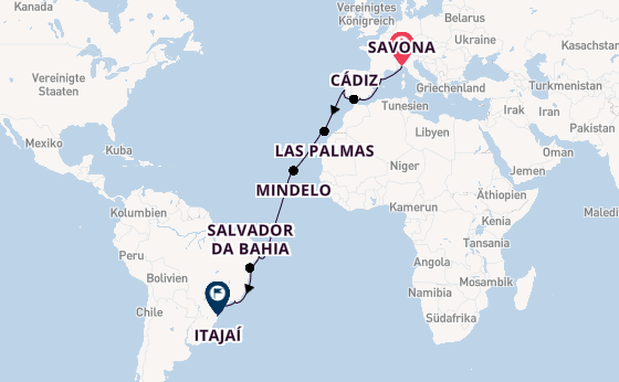 Transatlantik ab Savona, Italien auf der Costa Diadema