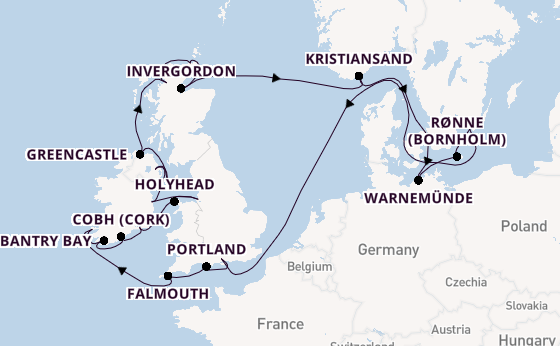 British Isles from Southampton, England with the Vista