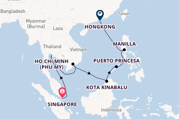 Zuidoost-Azië vanaf Singapore, Singapore met de Noordam