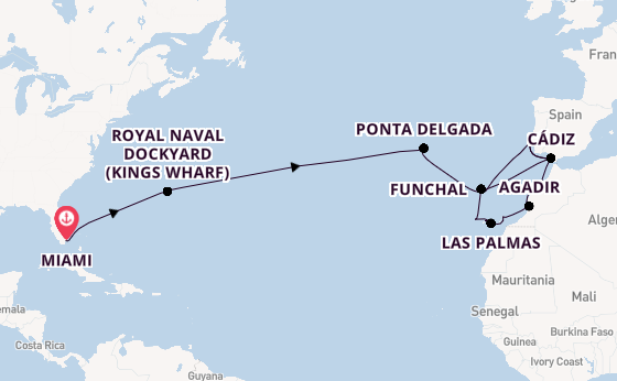 trans-Atlantisch vanaf Miami, Verenigde Staten met de Seven Seas Prestige