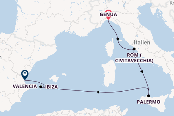 Westliches Mittelmeer ab Genua, Italien auf der MSC Grandiosa