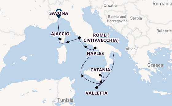 Western Mediterranean from Tarent, Italy with the Costa Serena