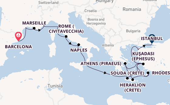 Mediterranean Sea from Barcelona, Spain with the Viking Vela