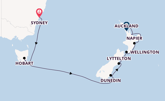 Nieuw Zeeland vanaf Sydney, Australië met de Vista