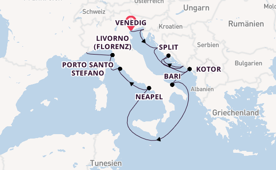 Mittelmeer ab Venedig, Italien auf der Silver Dawn