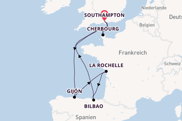 England ab Southampton, Großbritannien auf der MSC Meraviglia